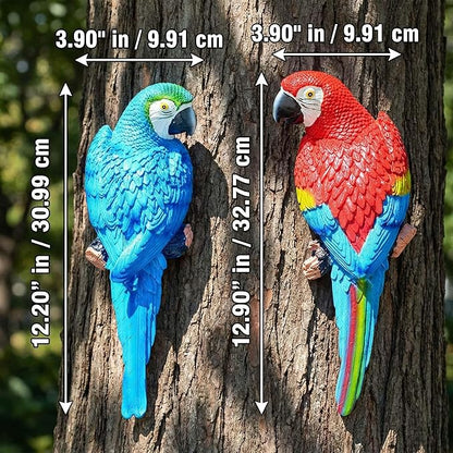 Real Tropical Hanging Parrot Decor,Bird Figurines,Resin Bird Statues,Home Ornament Decor for Tiki Bar,Perfect for Yard Ornaments,Tree Decorations Outdoor,Patio,Lawn,Tree Trunk, Porch