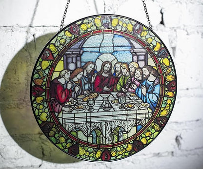 Last Supper Suncatcher Stained Glass - Originally Designed 7.8'' Picture for Dining Room | Last Supper Wall Decor for Last Supper Lovers Stained Glass Window Hanging Painted Glass