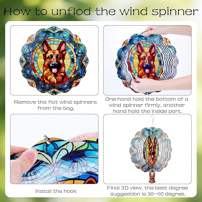 Metal Wind Spinners Outdoor - German Shepherd Gifts for Women Men 3D Stainless Steel Hanging Decor Patio Yard Swivel Sculpture Kinetic Art Ornaments Birthday for Dog Lover