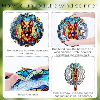 Metal Wind Spinners Outdoor - German Shepherd Gifts for Women Men 3D Stainless Steel Hanging Decor Patio Yard Swivel Sculpture Kinetic Art Ornaments Birthday for Dog Lover
