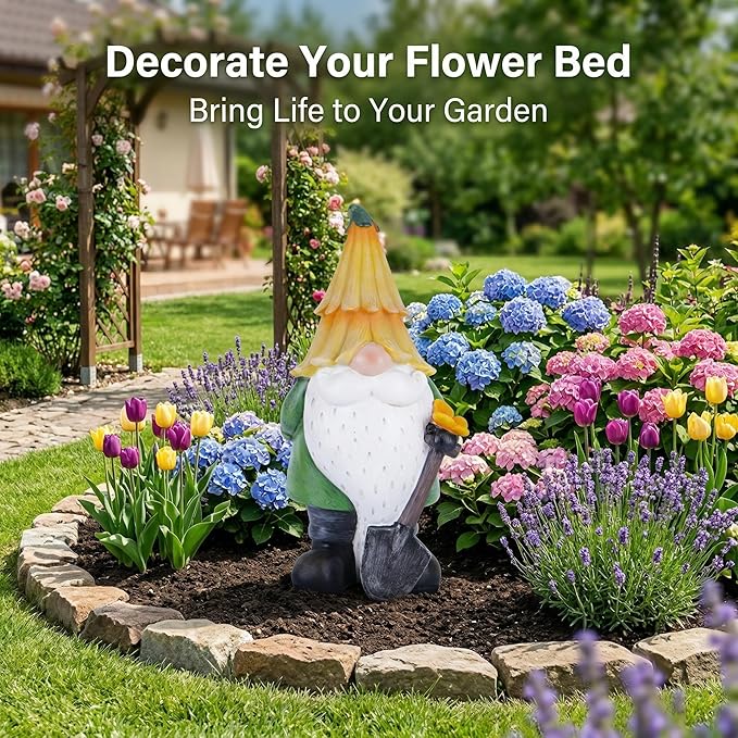 Topadorn Garden Gnome Outdoor Gnome Statue Resin Sculpture Outdoor Figurine with Yellow Hat for Garden Decoration, 11 Inch