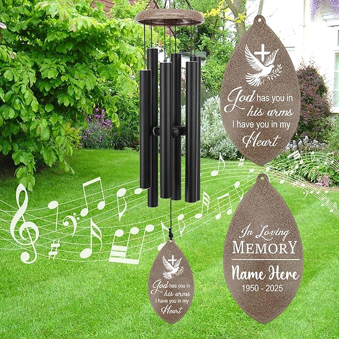 ASTARIN Personalized Sympathy Wind Chimes, Sympathy Gifts for Loss Mother Wife Husband, Deep Tone Large Personalized Wind Chime for Indoor Outside, in Loving Memory of Loved One, Produced in USA