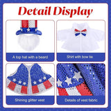 3 Pcs/Set 4th of July Porch Goose Outfit, 23" High Lawn Goose Patriotic Costume Clothing, Independence Day Garden Geese Clothes Sequins Waistcoat Shirt with Top Hat for Outdoor Patio Yard Decoration