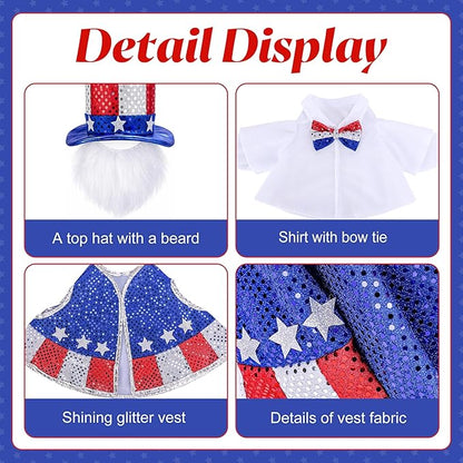 3 Pcs/Set 4th of July Porch Goose Outfit, 23" High Lawn Goose Patriotic Costume Clothing, Independence Day Garden Geese Clothes Sequins Waistcoat Shirt with Top Hat for Outdoor Patio Yard Decoration