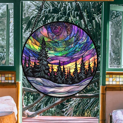 DASTOLL Stained Glass Window Hanging, Van Gogh Night Scene Sun Catchers Colorful Glass Panel Starry Sky Suncatcher Decor for Birthday for Women, Men, Wife, Aunt, and Mom 14.9x14.9 in