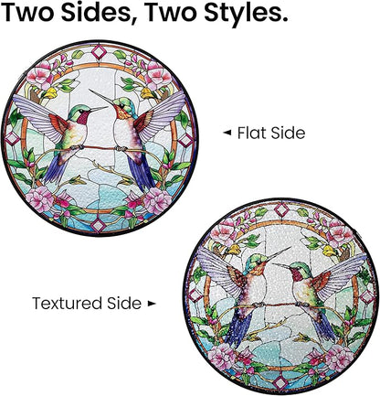 AELS Stained Glass 7.87" Round Suncatcher, Colorful Sun Catcher for Home Garden Window Decor, Window Hanging Ornament Gift for Friends and Family, Pink Feathered Hummingbird
