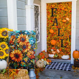 Fall Sunflower Garden Flag Autumn House Flags 28x40 Double Sided Large Thanksgiving Outdoor Flag for Outside Stained Glass Floral Yard Flags Fall Porch Lawn Flags Decorative