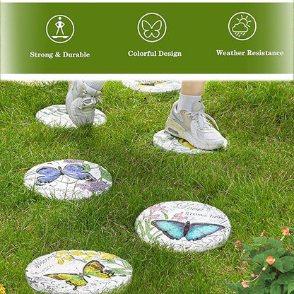 Sungmor 3PC Pretty Garden Stepping Stones, 9.8" Large Concrete Decorative Stones with Beautiful Pattern, Unique Outdoor Lawn Accents, Yard Walkway Flower Bed Wall Shelf Welcome Friends Decorations