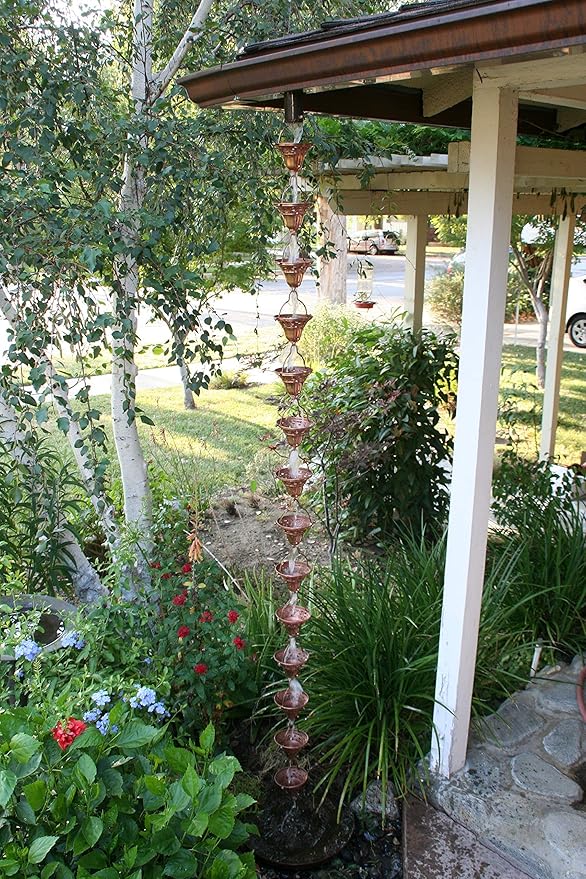 Nutshell Stores Florence Cup Copper Rain Chain with Installation Kit (13 Foot)