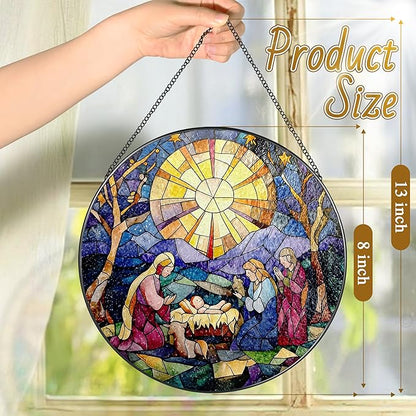 8'' Nativity Stained Glass Suncatcher, Window Hanging Decor, Religious Christmas Ornament, Christian Holiday Decor, Christian Gifts, Religious Gifts, Gift for Christmas