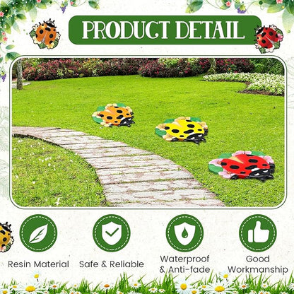 Yalikop 3 Pcs Ladybug Stepping Stones Resin 7-10inch Decorative Stepping Stone Ladybug Outdoor Garden Decorations for Garden Patio Walkway Sculpture Yard Art