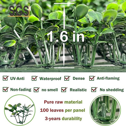 Bybeton 24 Pcs Artificial Grass Wall Panels, 10x10 Inch Fake Boxwood Greenery Backdrop, Realistic Privacy Screen for Indoor Outdoor Photo Background, Spring Decor
