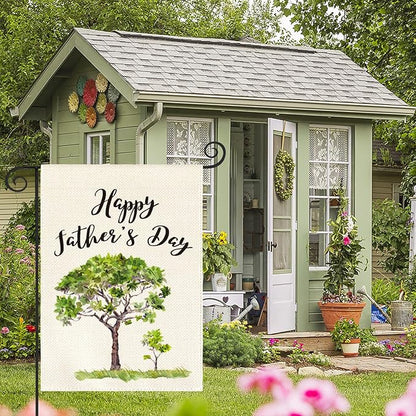 AVOIN Happy Father's Day Watercolor Tree Garden Flag Vertical Double Sided, Holiday Party Flag Yard Outdoor Decoration 12.5 x 18 Inch