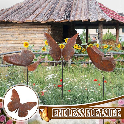 Weysat 3 Pack Butterfly Garden Stake Decor 28 Inch Metal Yard Art Butterflies Stakes for Women Mom Ornaments Outdoor Decorative Patio Lawn Decor (Rutic Color)