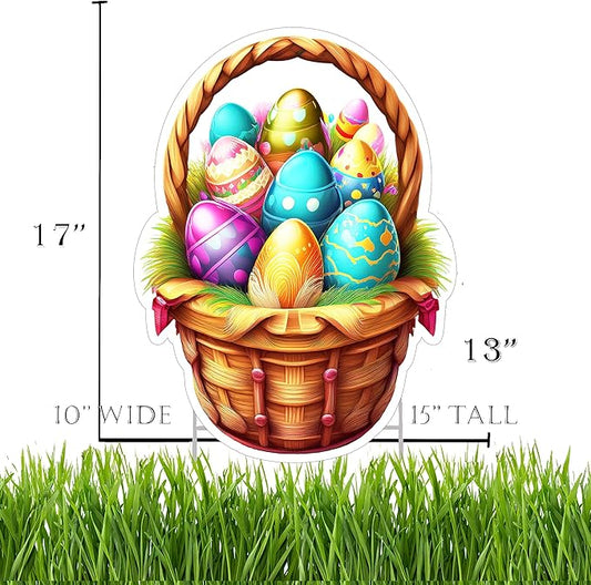 Happy Easter Classic Yard Sign Home Decor Lawn Decoration With Stakes Easter Basket