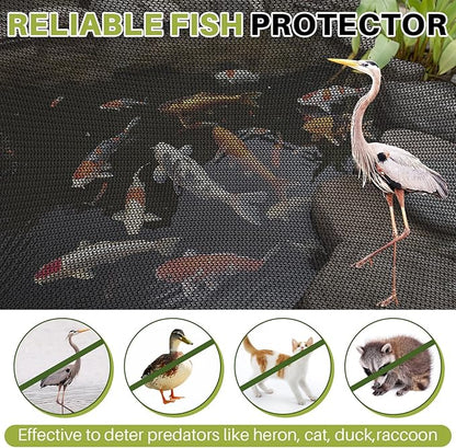 Koi Pond Netting Kit 19.7x19.7ft, Heavy-Duty Pe, Bird Deer Fence Netting, Durable Net Cover for Leaves, Protect Fish from Blue Heron Bird, Cat & Predator, Stakes & Ties Included