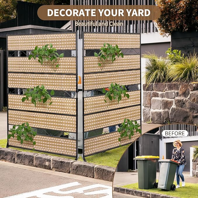 73" H×45" W Rattan Outdoor Privacy Screen Freestanding for Patio, Balcony Metal Privacy Screen and Room Divider for Garden, Apartment, Deck(Beige, 1 Panel)
