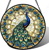 DASTOLL Stained Glass Window Hanging - Retro Peacock Decoration Suncatcher for Door Garden Home Bird Feather Sun Catchers Christmas Mother's Day Birthday Gifts for Women Men Mom Nana Friend 14.9 in