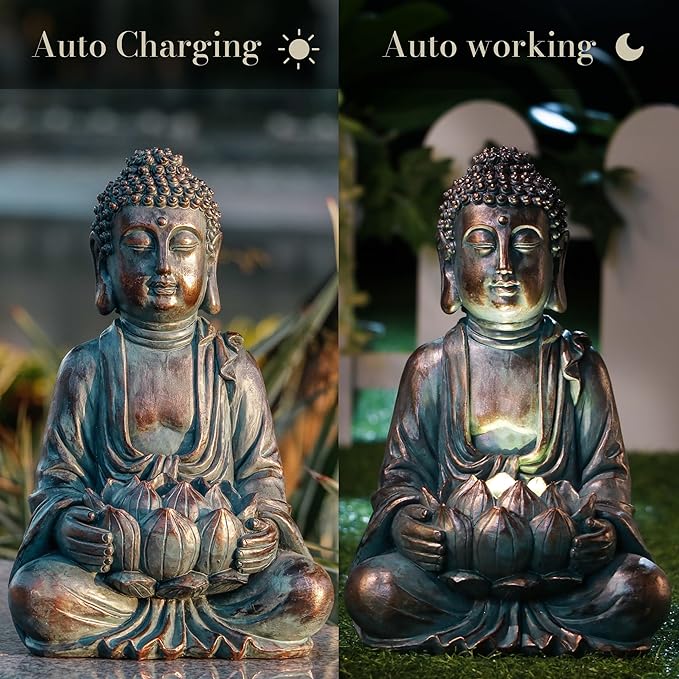 TERESA'S COLLECTIONS Meditating Buddha Statue for Garden Decor with Outdoor Solar Lights, Large Resin Outdoor Decor Garden Statue Sculpture for Home Lawn Yard Decor Gifts for Dad and Mom, 7.1''
