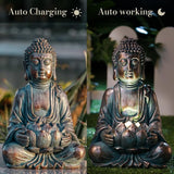 TERESA'S COLLECTIONS Meditating Buddha Statue for Garden Decor with Outdoor Solar Lights, Large Resin Outdoor Decor Garden Statue Sculpture for Home Lawn Yard Decor Gifts for Dad and Mom, 7.1''