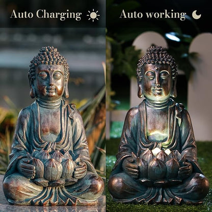 TERESA'S COLLECTIONS Meditating Buddha Statue for Garden Decor with Outdoor Solar Lights, Large Resin Outdoor Decor Garden Statue Sculpture for Home Lawn Yard Decor Gifts for Dad and Mom, 7.1''