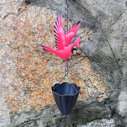 Cardinal Rain Chain, 8.5Ft Rain Chains for Gutters and Downspouts, Metal Decorative Rain Catcher Chain, Bird and Cup Rainwater Gutter Chimes for Outside, Outdoor Garden Decor