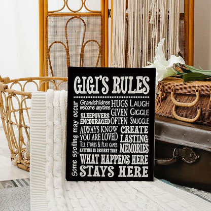 Gigi's Rules Welcome Canvas Wall Art Prints Artwork Signs Framed for Front Porch Decor Wall Decor Farmhouse Home Room Decor, 11 X 14 inch, Housewarming Gifts Family Room Decor, Gifts Gigi, Grandma