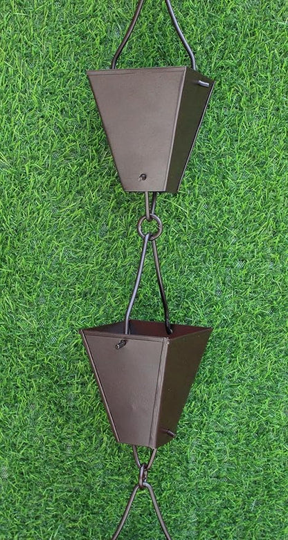 KAM Home Bronze Tapered Square Cups Rain Chain with Installation Kit (Brown, 15)