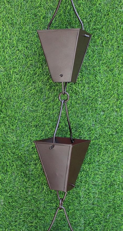 KAM Home Bronze Tapered Square Cups Rain Chain with Installation Kit (Brown, 14)