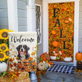 Bernese Mountain Fall Garden Flag Autumn Dog Yard Sign Orange Floral Thanksgiving Outdoor Banners for Outside 12x18 Double Sided Small Wild Flower Lawn Decorations