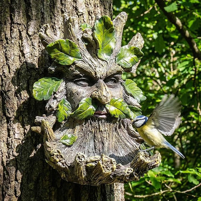 10.3" Whimsical Tree Face Sculpture, Garden Peeker Statue, Outdoor Trunk Tree Huggers Art, Landscape Accent Ornament, Hanging Fairy Elve Figurine for Yard Art, Feeder Decor Wall Mounted Statue