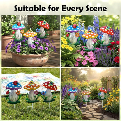 Decorative Garden Stakes, 3 Pack Mushroom Lawn Ornaments Metal Garden Stakes, Colorful Yard Art for Garden, Lawn, Porch.