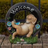 VP Home Chillaxing Welcome Puppy Dog Solar Powered LED Garden Light Welcome Chillax Puppy Statue Outdoor Funny Figurine Decor for Patio, Yard, Lawn