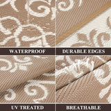 Pauwer Waterproof Outdoor Rug 9x12, Reversible Plastic Straw Patio Camping Rug, Indoor Outdoor RV Mat Carpet for Deck, Camper, Porch, Balcony, Backyard, Picnic, Floral Brown