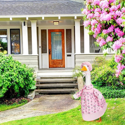 FuWeave Spring Goose Outfit Flower Porch Goose Clothes for 23" Large Statue Outdoor Patio Yard Lawn Art Decoration(Pink Floral,23 inch)