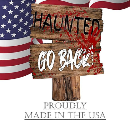 Large Beware Danger Haunted Keep Out Halloween Yard Sign Home Outdoor Lawn Decoration With Stakes Scary Spooky Decor 17x13 Inches (Haunted)