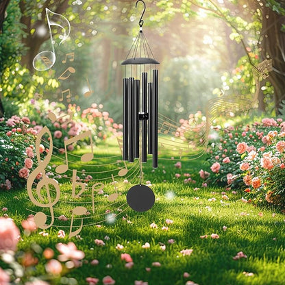 Wind Chimes for Outside with Classic Sound, Coolest Aluminium Metal Windchimes Outdoors with Pine Wood Striker, Unique Gift for Mom, Garden Decoration(28" Black Thick)