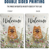 Spring Summer Garden Flag Floral Pomeranian Yard Flag Flower Dog Garden Flags for Outside Small Outdoor Welcome Flags 12x18 Double Sided
