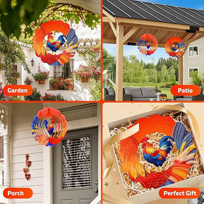 Rooster Metal Wind Spinner for Garden, Chicken Gifts for Women Men Mother Father, 12 Inch Hanging Wind Spinner for Outdoor & Indoor Decorations