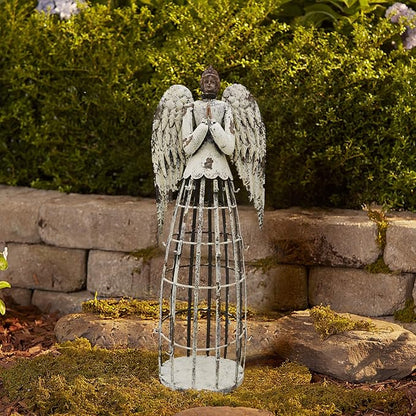 Antiqued Praying Metal Garden Angel Statue with Hooks, Indoor Outdoor Angel Yard Art Decor Lawn Patio Decorations Holiday Decor Garden Gift Idea, 22'’H (Rusty Praying Angel)