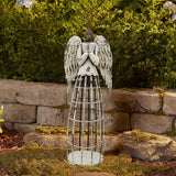 Angel Garden Statue Outdoor Antique Metal Yard Art Decor Lawn Patio Decorations Garden Trellis for Climbing Plants Potted Vines Ivy Roses (22" H)