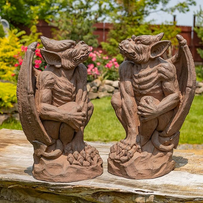 Zaer Ltd. Set of 2 Gothic Gargoyle Garden Statues, 28.4 Inch Tall Outdoor Sculptures (Antique Rust)