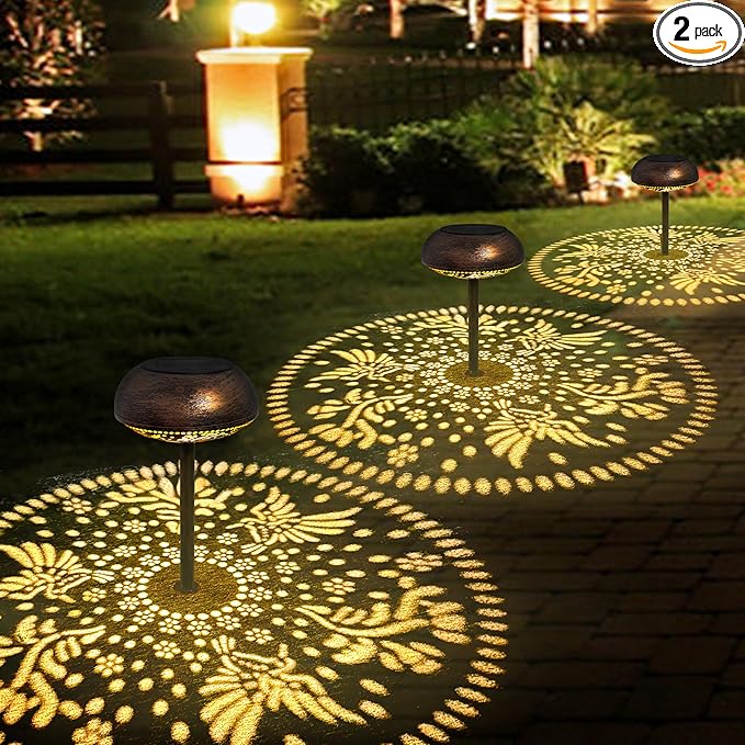 2 Pack Solar Pathway Lights Outdoor, LED Warm White Solar Garden Lights for Garden, Yard, Path, Lawn, Driveway Walkway Decor & Landscape Lighting
