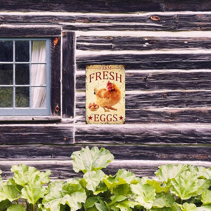 Chicken-Sign Metal-Sign Wall-Art Décor-Yard, Farm Fresh Eggs, Farm Plaque Garden Sign Outdoor Coop Décor for Home Fence 8 X 12 Inches