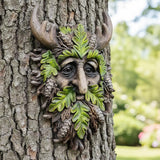 8.3" Real Tree Face Hugger Statue, Garden Outdoor Resin Sculpture with Foliage Features, Fairy Elve Accent Yard Art, Halloween Trees Decorations Outdoor Wall Mounted Statue