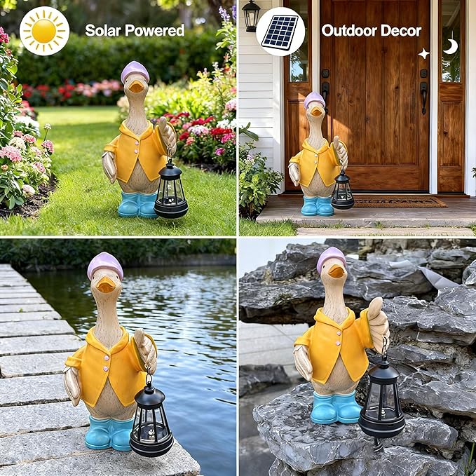 IVCOOLE Solar-Powered Goose Statue – Outdoor & Garden Resin Goose Decor for Porch, Patio, Lawn, Yard with Solar Lantern – Ideal Gift for Moms, Grandmas, Gardening Lovers & Housewarming Celebrations