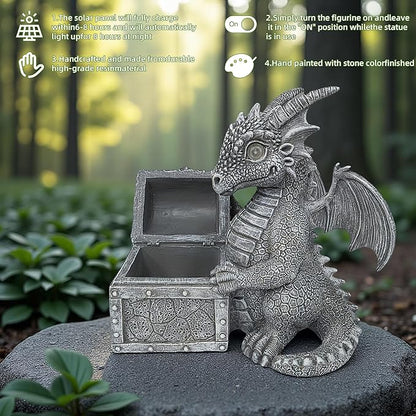 Solar Dragon Statue Light - Resin Garden Decor Sculpture, Weatherproof & Auto-On, Perfect for Lawn, Patio, Yard, (Birthday/Christmas/Valentine’s/Thanksgiving)