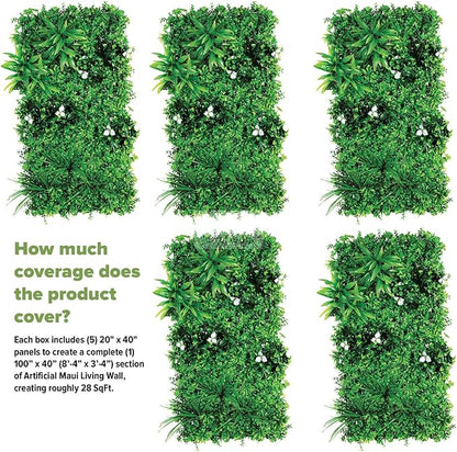 NatraHedge 20''X40'' Artificial Maui Living Wall Grass Wall Decor, 5Pcs (28SqFt) Hedge Leaf Grass Panels for Indoor, Outdoor, Garden and Balcony Privacy Fence Screen
