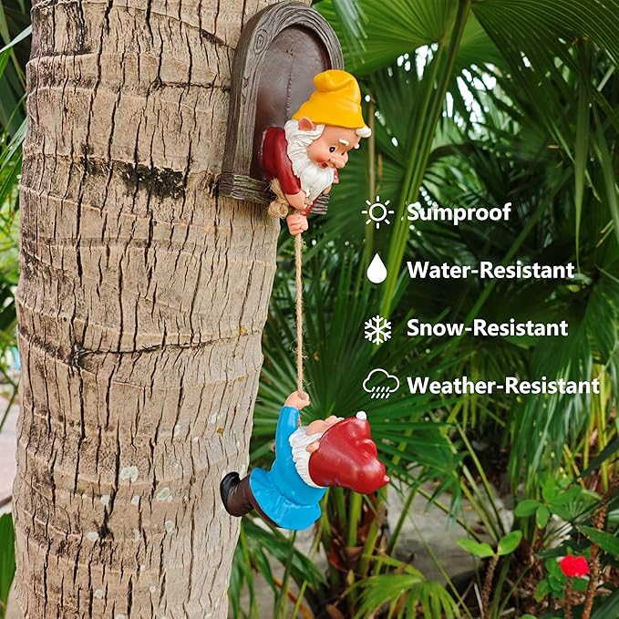 Funny Climbing Gnome Tree Hugger Decor, Garden Sculpture Decoration Elf Out The Door, Yard Ornament Resin Statue Outdoor Decor for Patio Lawn