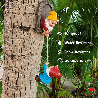 Funny Climbing Gnome Tree Hugger Decor, Garden Sculpture Decoration Elf Out The Door, Yard Ornament Resin Statue Outdoor Decor for Patio Lawn